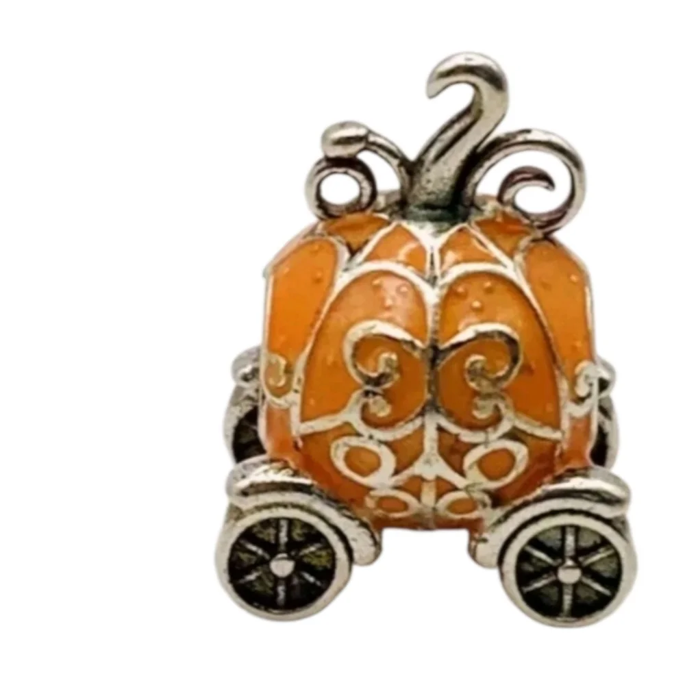 Cinderella Pumpkin Coach Charm 925 Sterling Silver Enamel Princess Bracelet Bead